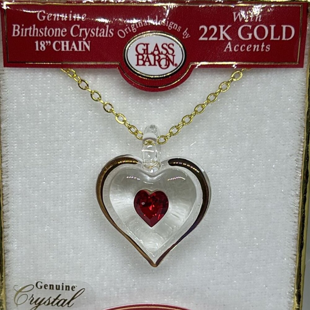 July Birthstone Heart Necklace Red Crystal Gold Tone Gift Jewelry